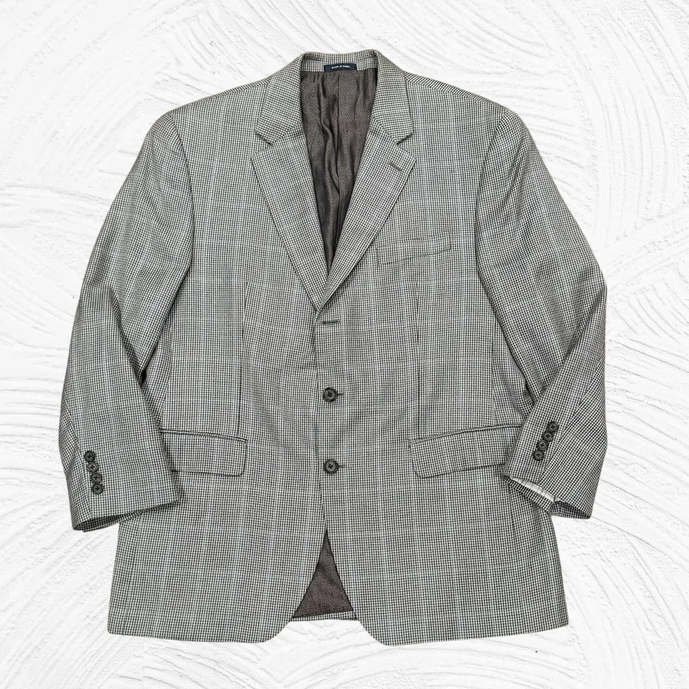 Ralph Ralph Lauren 43R Gray Blue Houndstooth Blazer Silk Wool Cashmere SportCoat